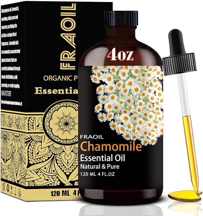 Chamomile Essential Oil, Chamomile Oil 4 Fl Oz 120ML for Diffuser Humidifier Yoga Cleaning DIY Candle Soap Making Perfume Gift for Women Essential Oils FRAOIL (Chamomile 4 Fl Oz (Pack of 1))