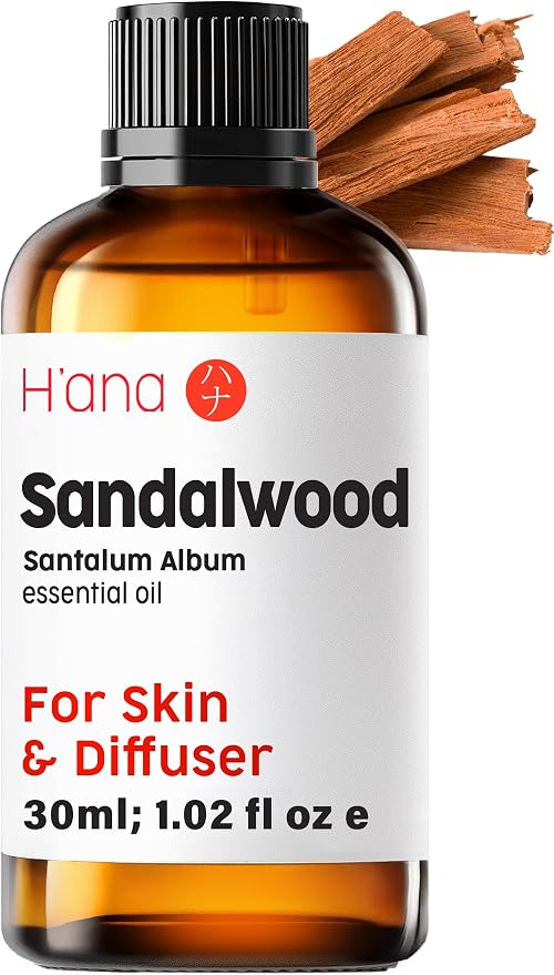 H'ana Sandalwood Oil - 1.02 Fl Oz Sandalwood Essential Oil for Hair, Skin, Diffuser, Aromatherapy & DIY