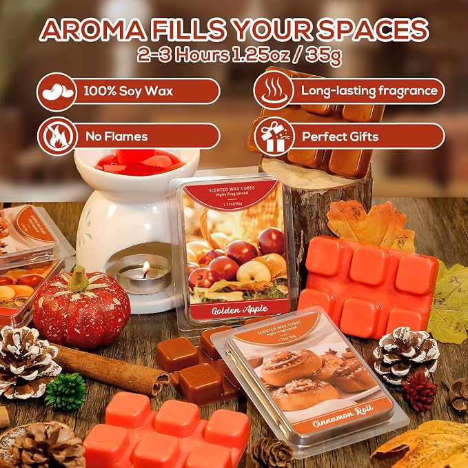 SCENTORINI Wax Melts, Wax Cubes Strong Scent, Summer Scent Candle Wax Tarts 4 Cinnamon Roll & 4 Golden Apple Scented Wax Melts for Warmer, Home Fragrances