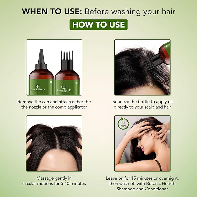 Botanic Hearth Bhringraj & Amla Hair Oil | Nourishing Scalp & Hair Oil for Dry, Frizzy Hair | Supports Fuller-Looking Hair & Shine | Lightweight Botanical Formula | No Harsh Additives | 6.7 fl oz