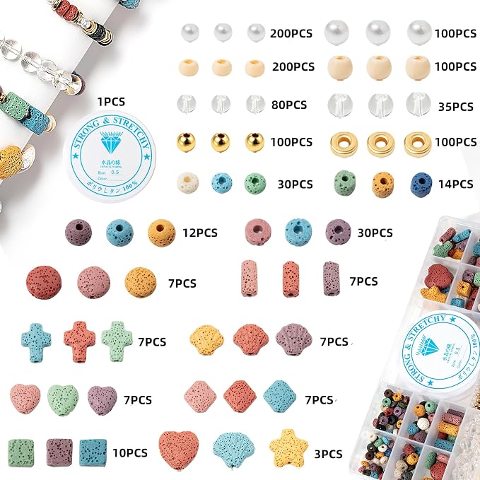 Colorful Lava Rock Essential Oil Diffuser Stone Set Beads for Bracelets Bead for Jewelry Making Natural Gemstone Beads Bulk Essential Oil Diffuser Loose Bead for Bracelet & DIY Crafts & Projects