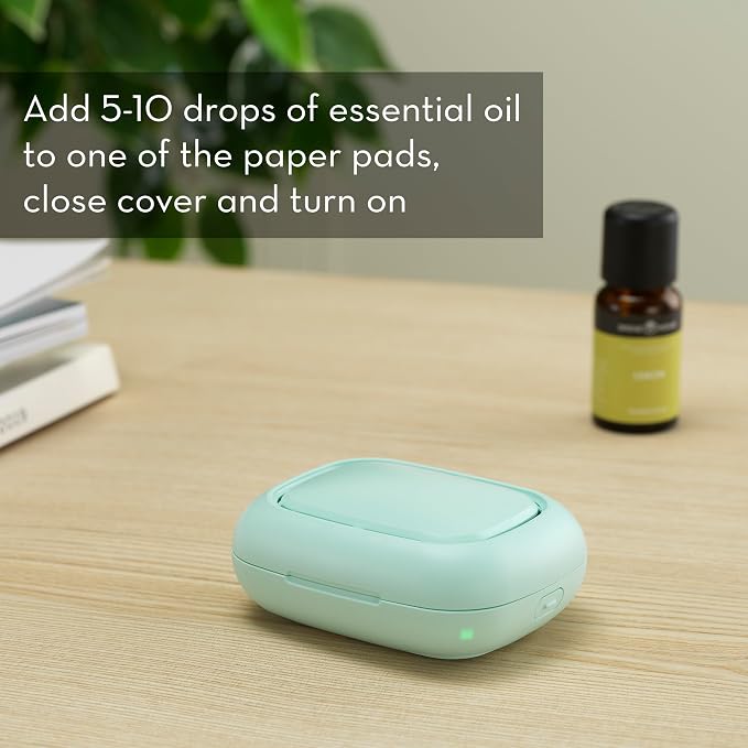 Serene House Pebble, Waterless Portable Aromatherapy Diffuser - Battery-Powered Fan Travel Diffuser, USB-Rechargeable - Quiet Operation, 8-Hour Runtime - Mint Green