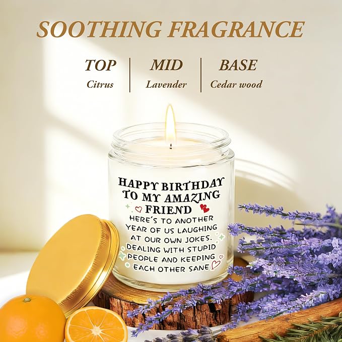 Happy Birthday Gifts for Women - Best Friend Sisters Friendship Birthday Gifts for Her, Funny Present for Bestie BFF Coworker Classmate, Romantic Lavender Scented Candle - White