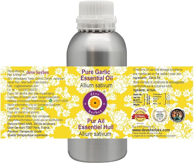 Deve Herbes Pure Garlic Essential Oil (Allium sativum) Steam Distilled 1250ml (42 oz)