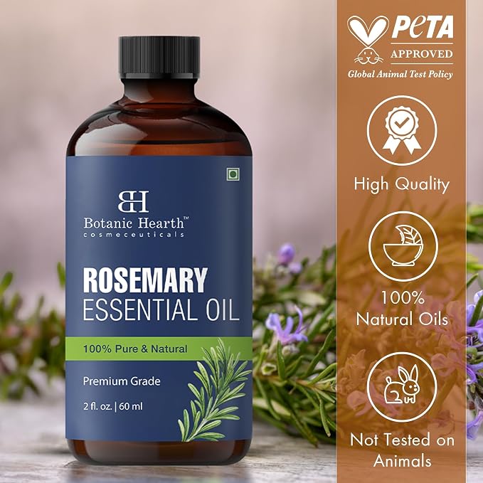 Botanic Hearth Rosemary Essential Oil | 100% Pure and Natural | Premium Grade Essential for Diffuser, Aromatherapy, Soap and Candle Making | Rosemary | with Glass Dropper | 2 Fl Oz