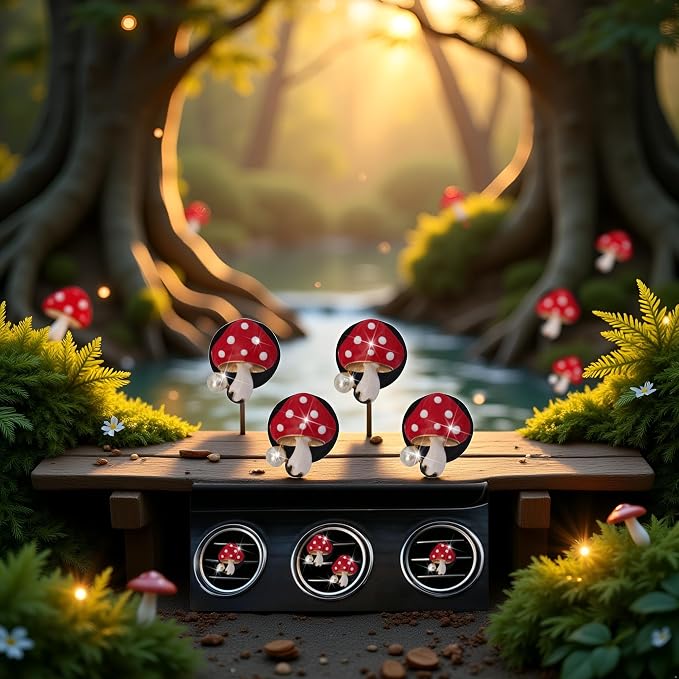 4Pcs Red Mushroom Car Accessories Mushroom Car Air Freshener Vent Clips,4 Sizes Cute Clips,Girly Women Accessories,Refillable Diffuser Air Fresheners Accessories