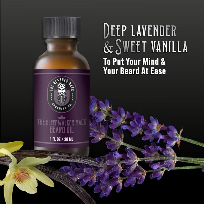 The Bearded Mack Grooming Co Beard Oil - Sleepwalker Mack - Lavender & Vanilla - Softens Beard, Removes Beard Itch & Promotes Healthy Beard Growth, 1 oz