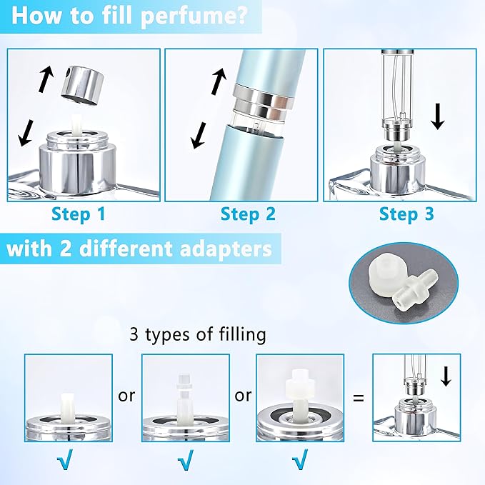 Travel Refillable Perfume Atomizer Bottle 2-Pack 5ml Leakproof Travel Perfume Refillable Bottle (Black & Silver)