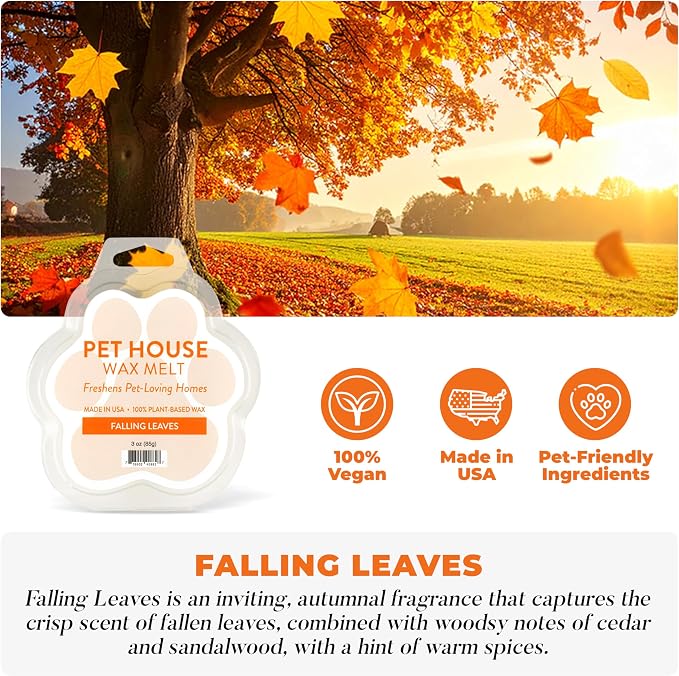 One Fur All Pet House Scented Wax Melts for Warmer - Long-Lasting Pet Friendly Plant Based Soy Wax Melts - Falling Leaves Pack of 2