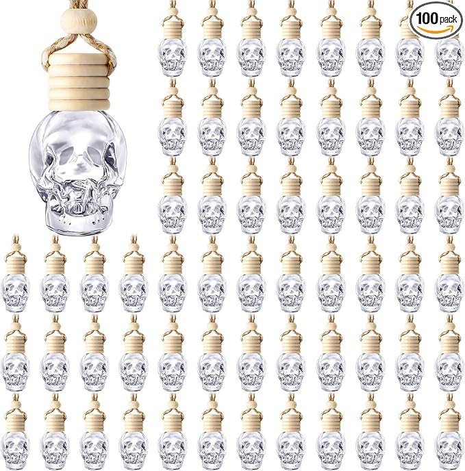 BBTO 100 Pcs Hanging Car Freshener Car Diffuser Bottles Empty Glass Perfume Bottle Freshener Diffuser Bottle Pendant for Essential Oil Fragrance Aromatherapy Ornament (Clear)