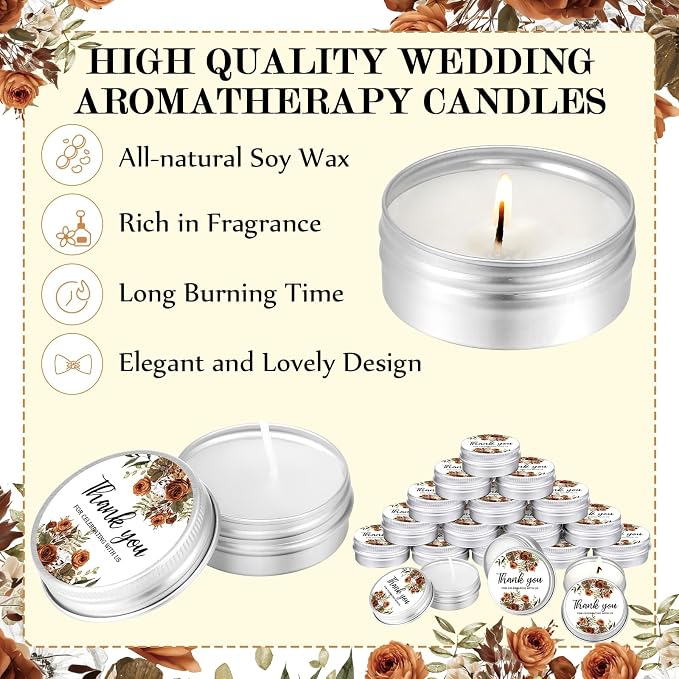 MTLEE 50 Pcs Wedding Candles Gift Favors for Guests 1 Oz Lavender Scented Soy Wax Aromatherapy Candle Favors for Bridal Shower Rustic Wedding Party Guests (Terracotta Floral)
