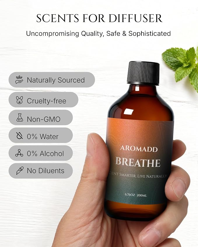 AROMADD Breathe Diffuser Oil 6.76 Fl Oz (200ml), Light Aroma Diffuser & Hotel Fragrance Diffuser Oil, Essential Oil Ideal for Anyone Who Loves a Fresh Scent Without Heavy Fragrance