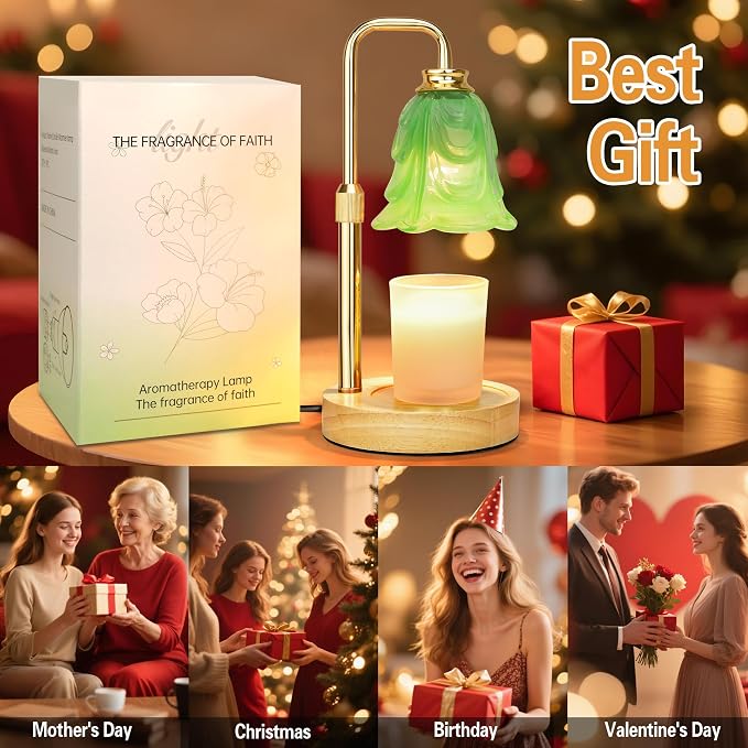 XJZJY Candle Warmer Lamp with Timer Dimmer, Adjustable Height Green Tulip Candle Wax Warmer, Christmas Birthday Gift for Mom Women, House Warming Gifts for New Home Bedroom Decor,Mint Green
