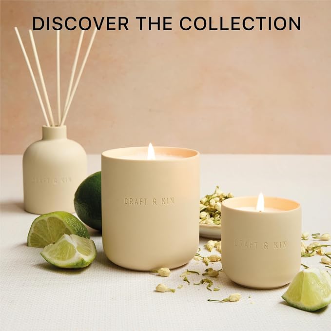 Craft & Kin Neroli & Jasmine Reed Diffuser – Earthenware Collection, 6.7 oz – Alcohol-Free Essential Oil Diffuser for Home & Bathroom – Long-Lasting Fragrance Sticks – Ceramic Room Decor