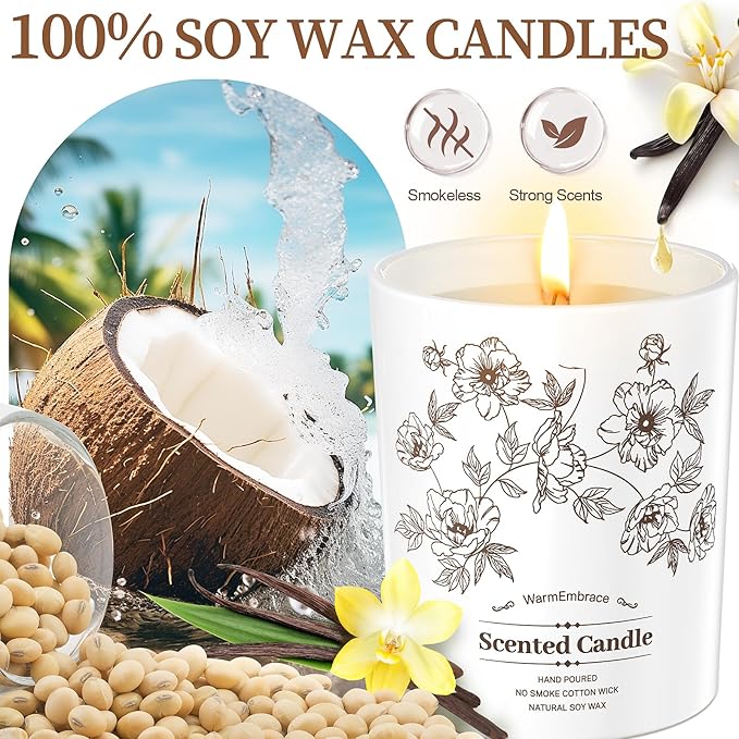 Deluxe Scented Candle for Women & Men, Vanilla Coconut Soy Wax Candle,11.5 Oz Jar Candle for Home, Scented-98 Hour Long Lasting Burning, Suitable Present for Thanksgiving, Christmas & Birthday