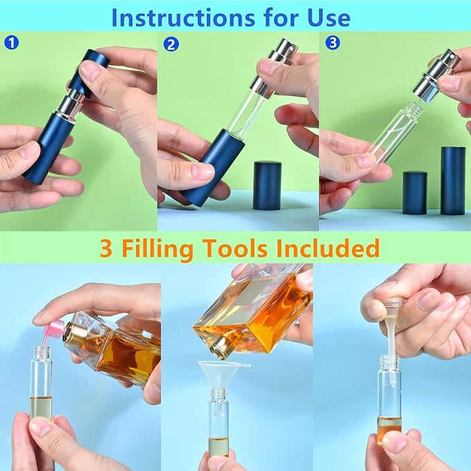 5 Pcs Travel Size Perfume Atomizer, 10ml/0.34oz Refill Bottle Mini Cologne Spray Bottle Refillable Perfume Bottle for Travel and Party with Tool
