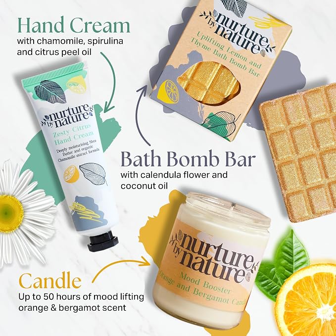 Nurture by Nature RELAX & UPLIFT Spa Kit for Women – Birthday Gifts for Women – 6 Piece Gift Basket with Hand Soap, Body Scrub, Hand Cream & More - Vegan Self Care Kit - Relaxation Gifts for Her