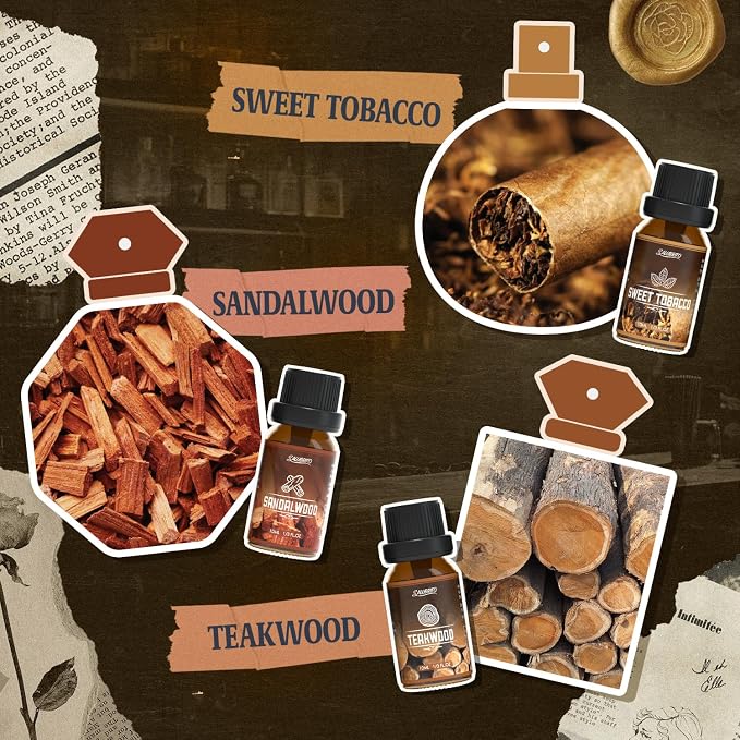 SALUBRITO Men's Club Fragrance Oils, Wood Essential Oil Set for Diffuser, Soap, Candle Making - Sandalwood, Teakwood, Sweet Tobacco, Bay Rum, Black Pepper, Vetiver, Gentlemen Scented Oil