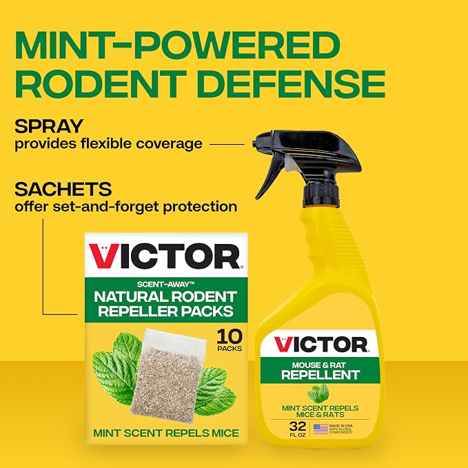Victor Scent-Away Mouse Repellent Pouches - 10-Pack, Natural Rodent Deterrent for Indoor Outdoor Pest Control, Peppermint Oil Granules, Mice and Rat Protection for Home, Garage, Vehicle, M805B-2SR