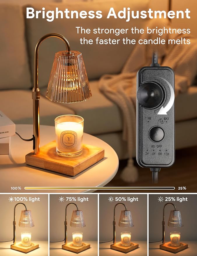 Candle Warmer Lamp with Timer, Dimmable Candle Warmer for Home Decor, Birthday Gifts for Women Mom, Adjustable Height Wax Melt Warmer with 2 Bulbs
