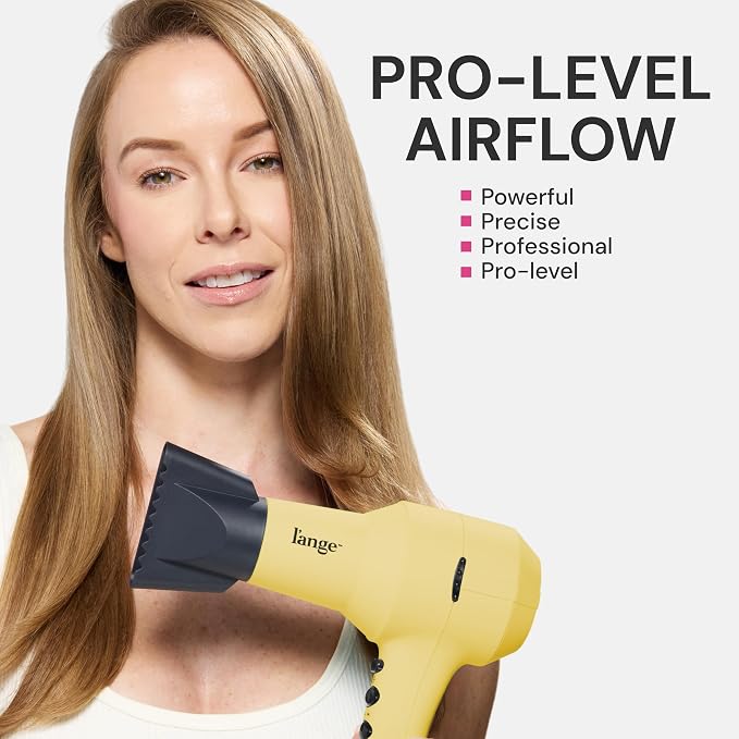 L'ANGE HAIR PowerStyle Turbo Ionic Hair Dryer | 1875 Watt Professional Blow Dryer with Diffuser & Concentrator | Multiple Heat & Speed Settings for Fast Drying | Salon-Grade Styling Tools, Yellow