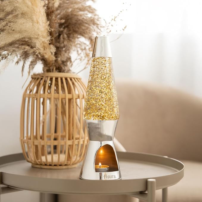 Fisura - Magma lamp with Candle for Adults Without Electricity. Candle lamp, Friendly with the Nature Lamps. Original Gift. 11.4 in x 3.3 in (Candles not Included) (Glitter)