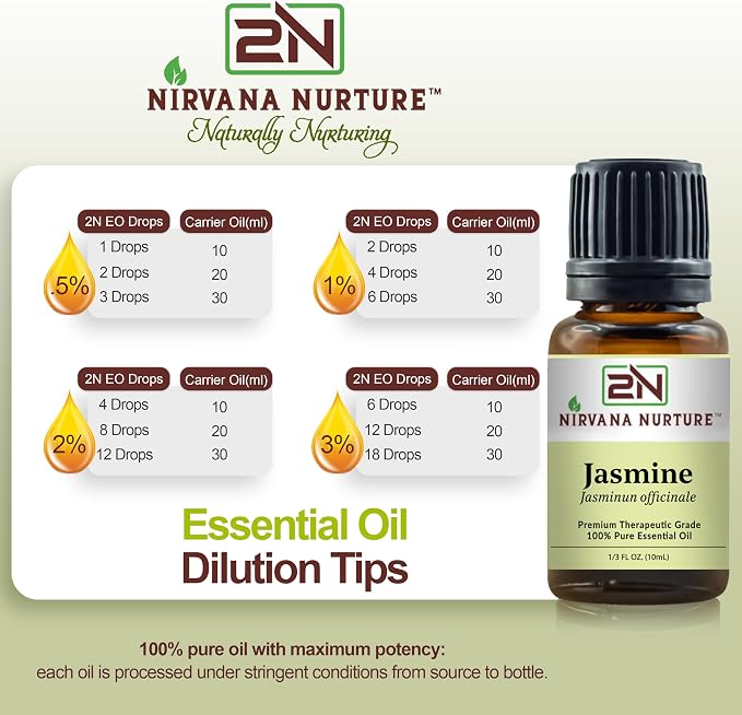 Jasmine Essential Oil, 100% Pure Undiluted, Aromatherapy Oil for Diffuser, Hair & Skin Care