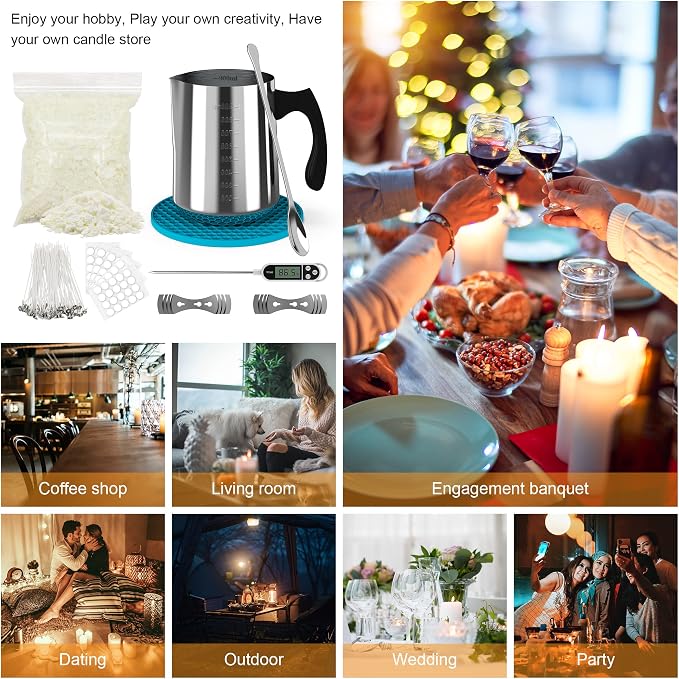 Ohcans Candle Making Kit Supplies for Beginners, Soy Wax DIY Candle Making for Adults, with 900ml Candle Make Pouring Pot, Candle Wicks, Wicks Sticker, Wicks Holder,Soy Candle Wax