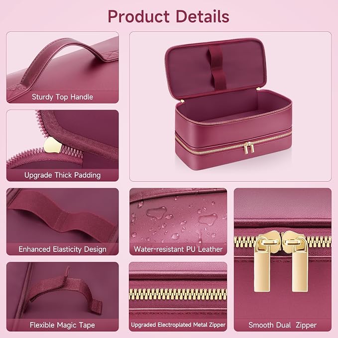 Travel Hair Dryer Case for Shark Flexstyle, Double-Layer Carrying Case for Shark Flex Style Blow Dryer, Portable Hair Tools Storage Organizer Bag for FlexFusion Beauty Hairdryer Attchments (Cherry)