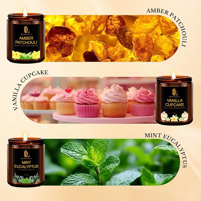6 Pack Candles for Home Scented, Candles Gifts for Women Men, 42oz Soy Candle Set, Scents of Roses/Lemon Lavender/Vanilla Cupcake/Amber Patchouli/Lilac Blossoms/Mint Eucalyptus