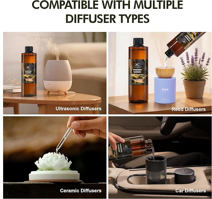 Diffuser Oil Refill, 250ml / 8.45 fl oz, Morning Garden - Reed Diffuser Oil Refill for Home Fragrance, Scented Oil for Reed Diffuser Bottles, Citrus, Jasmine & Fir Notes