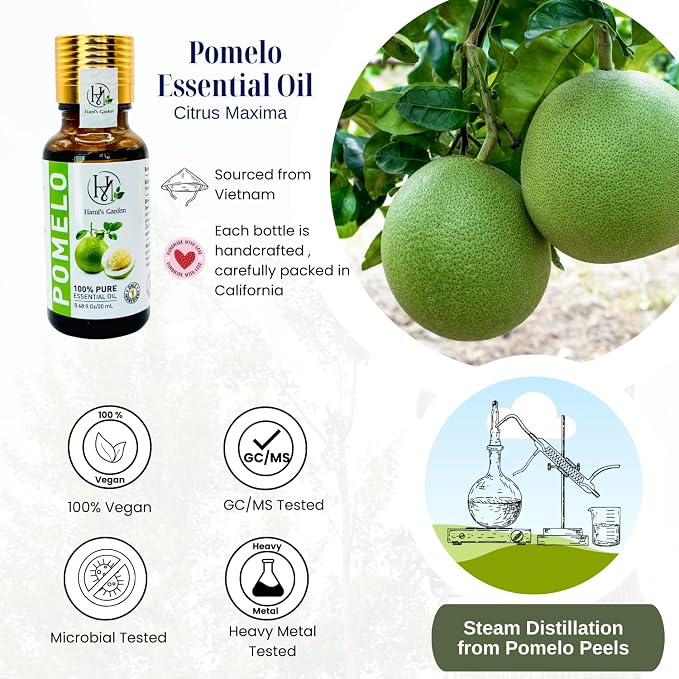 Hami's Garden Grapefruit Pomelo Essential Oil - 0.68 fl Oz/20 mL - 100% Pure and Natural - Premium Grade With Glass Dropper for Diffusers, Hair and Skin Care, Home Care, Soap Making