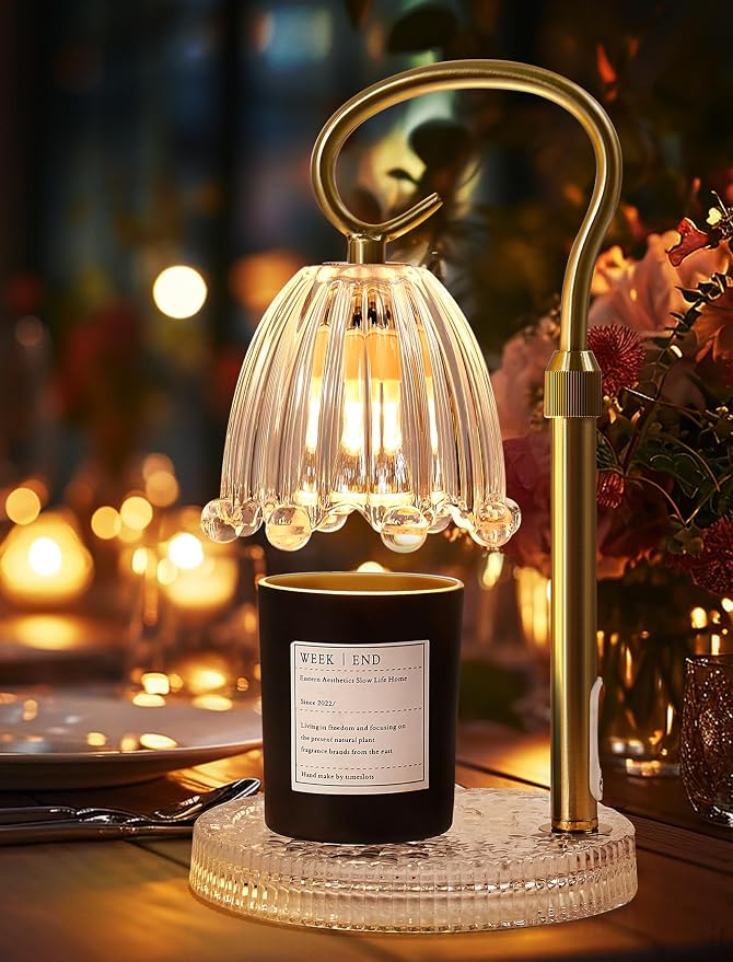 Candle Warmer Lamp with Timer & Dimmer, Crown Glass Lamp Candle Warmer for Jar Candles, UPGRATED with 3 Bulbs, Height Adjustable Electric Wax Warmer for Elegant Home Decor