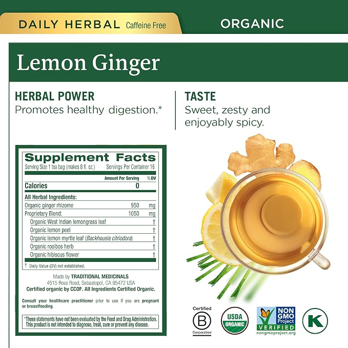 Traditional Medicinals Organic Ginger Tea Variety Pack Promoting Digestion & Nausea Support, 64 Tea Bags (4 Pack)