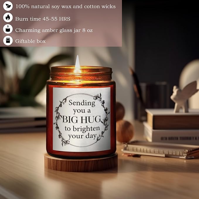 Sending You a Big Hug Candle - Get Well, Thinking of You Gifts for Women Men - Birthday, Relaxing Stress Relief Gift for Her Him Daughter Sister Best Friend - Mahogany Teakwood Soy Wax Candle