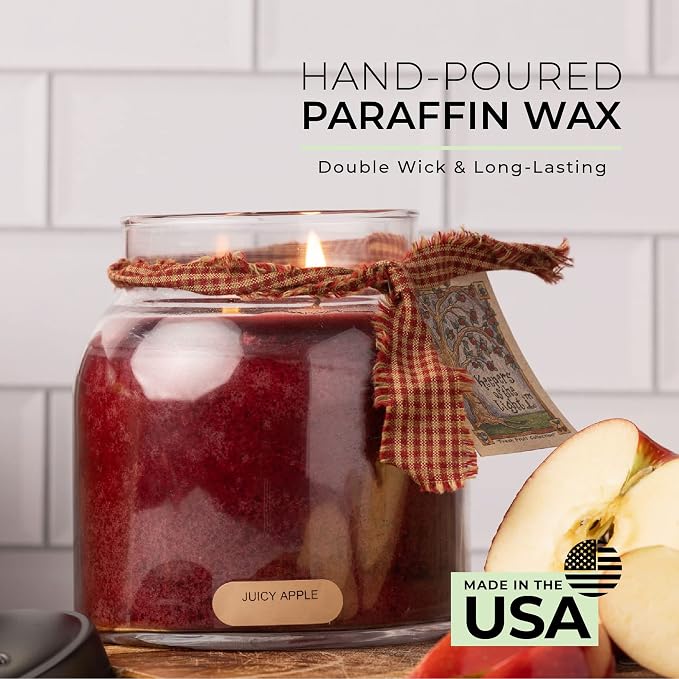 A Cheerful Giver - Juicy Apple - 34oz Papa Scented Candle Jar with Lid - Keepers of the Light - 155 Hours of Burn Time, Gift for Women, Red