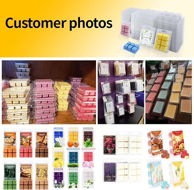 MGLIFEUL Wax Melt Container Clamshell Packaging Mold Box Stand for Plastic Clear Empty Wax Candle Melt Tart Packaging Cube Container Clamshell Mold Holder Organizer Tray Empty Shape Bulk wth Lids