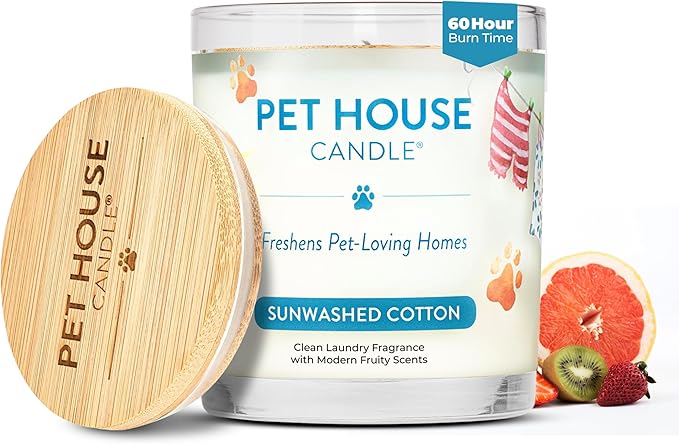 One Fur All Pet House Candle Plant-Based/Soy - Clean Burning Scented,Long Lasting Pet Odor Candle for Home - Sunwashed Cotton
