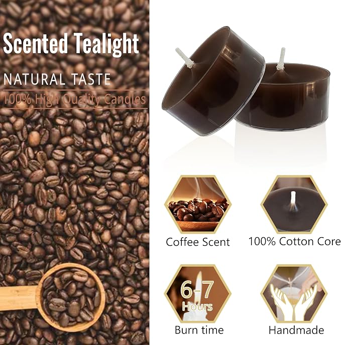 Chocolate Color Tea Lights Set of 24, Coffee Scented Tealight Candles, Handmade Tea Candles, Long Burning Tealights for Romantic Wedding Home Decor Gift