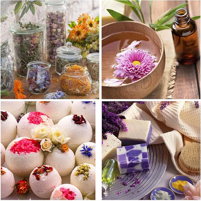 SACATR 16 Bags Dried Flowers,100% Natural Dried Flowers Herbs Kit for Soap Making, DIY Candle Making,Bath - Include Rose Petals,Lavender,Don't Forget Me,Lilium,Jasmine,Rosebuds and More