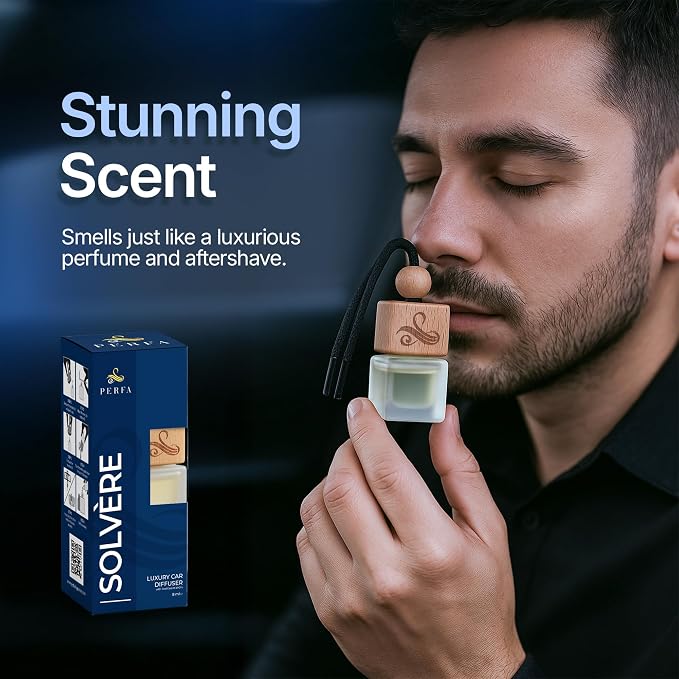 Solvere Diffuser with Vent Clip | Strong Automotive Freshener Long Lasting | Powerful Car Fresheners for Men with Odour Eliminating Technology | Luxury Air Freshener by Perfa