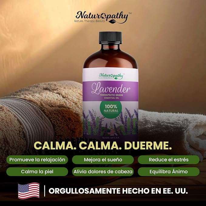 Naturopathy Lavender Essential Oil, 100% Natural Therapeutic Grade, Premium Quality Lavender Oil, 4 fl. Oz - Perfect for Aromatherapy and Relaxation