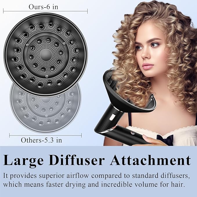 Large Diffuser Attachment Compatible with Shark FlexStyle, Upgraded Bigger Diffuser Nozzle for Dryer Faster and Define Wavy, Curly, Coily Hair, Black