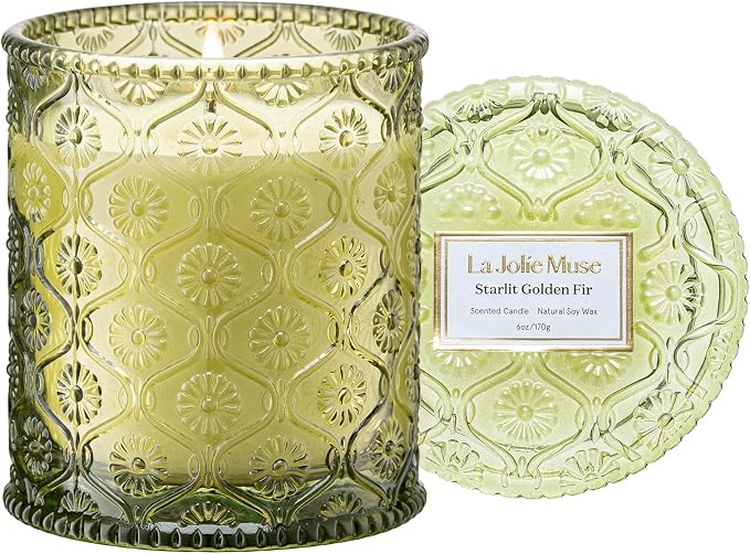LA JOLIE MUSE Starlit Fir Pine Scented Candle for Home | Balsam & Cedarwood | Christmas Winter Holiday | Non Toxic Natural Soy | Green Jar Candle | Luxury Gifts for Women & Men | 40 Hrs