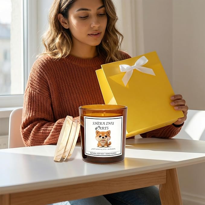 Shiba Inu Gifts for Women | Birthday Gifts for Mom | Light When Dog Farts Candle | Cedar By Natural Soy Wax | Pet Safe Friendly Memorial Candles for Home Scented Household Essentials