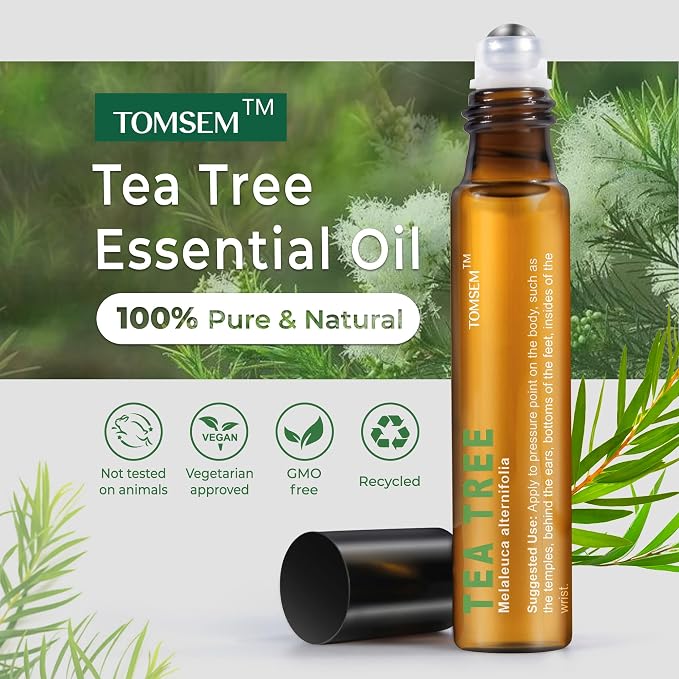 Tea Tree Oil Roll On, Tea Tree Essential Oil Rollerball for Skin Care, Scalp & Nail Care, Fresh Herbal Aromatherapy Roll-On, Portable Travel Size Essential Oil for Women and Men