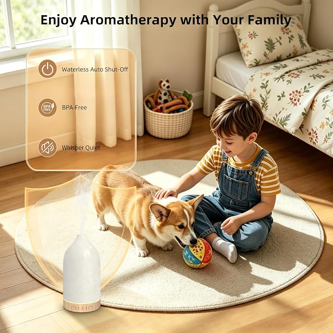 SPLITSKY 150ML Essential Oil Diffuser,Ultrasonic Aromatherapy Diffusers for Home with Remote Control,7 Color LED Lights,3 Timers,7 Hours Quiet,with 2 Mist Modes,Waterless Auto Off,for Bedroom, Home