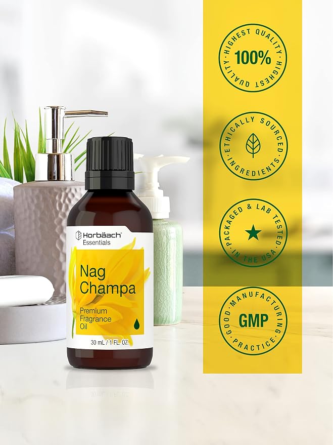 Horbäach Nag Champa Fragrance Oil | 1 fl oz (30ml) | Premium Grade | for Diffusers, Candle and Soap Making, DIY Projects & More