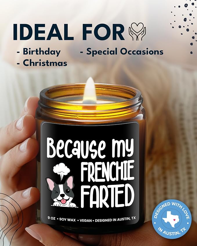 Funny Frenchie Candle, Frenchie Gifts for Women, Unique French Bulldog Gift Ideas, Best Present for Pet Lovers, Perfect Frenchies Presents for Girls, Birthday, Christmas, Gift-Ready
