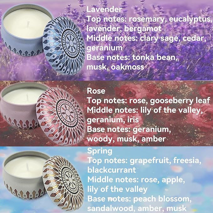 Scented Candles Gift Set, Soy Candles Non Toxic, 8% Essential Oils, 6PCS | 2 Lavender, 2 Rose And 2 Spring Scented Soy Candles, Perfect For Home Decor, Bath, Bedroom, Birthdays And Women Gifts.